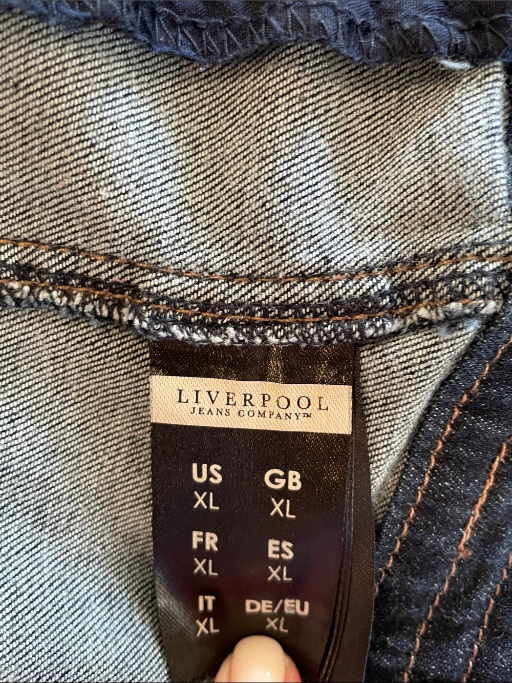 Liverpool Collarless Denim Jacket in Dark Wash Blue, Size XL - Picture 6 of 9